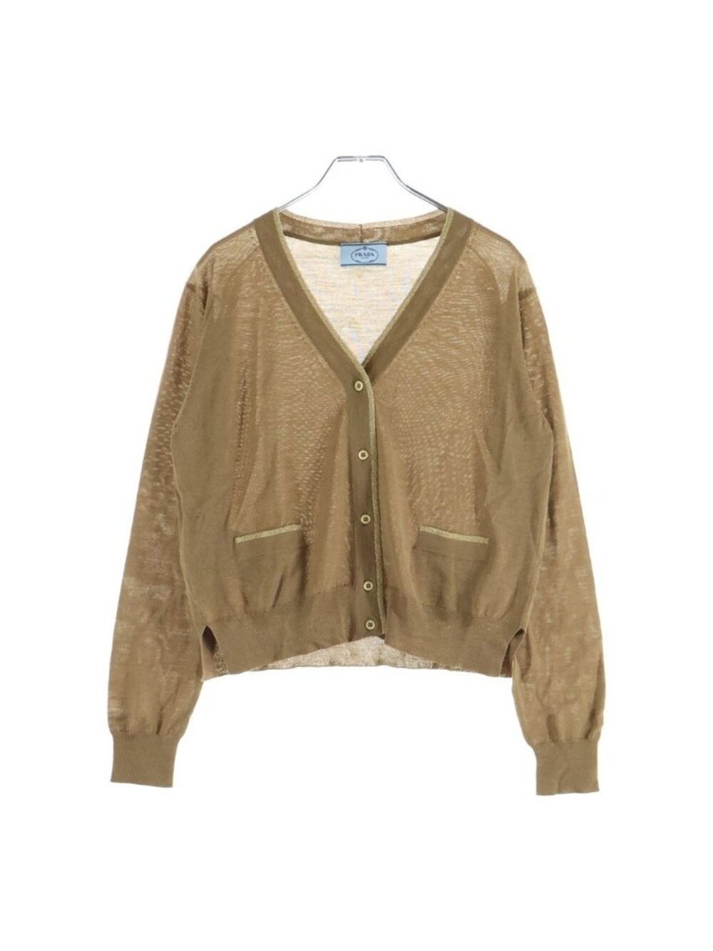 Prada Sequin Rib Knit Cardigan Wool Brown